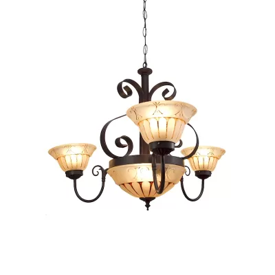 Plafón Herraje 5 Luz Vidrio Rustico