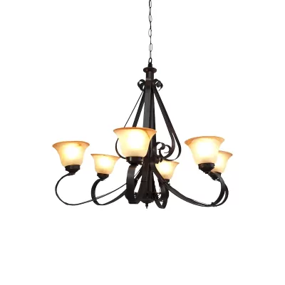 Rústica Herraje Tulipán 6 Luz Vidrio Café